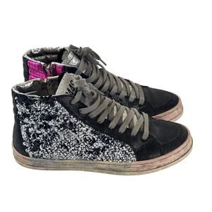 P448 Skate Sequin Glitter High Top Sneakers Womens 37 / 7 US Black Side Zip